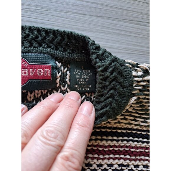 Vintage Stone Haven Classic Wear Striped Heavy 3D Knit Sweater L Grunge Men's - Picture 3 of 11